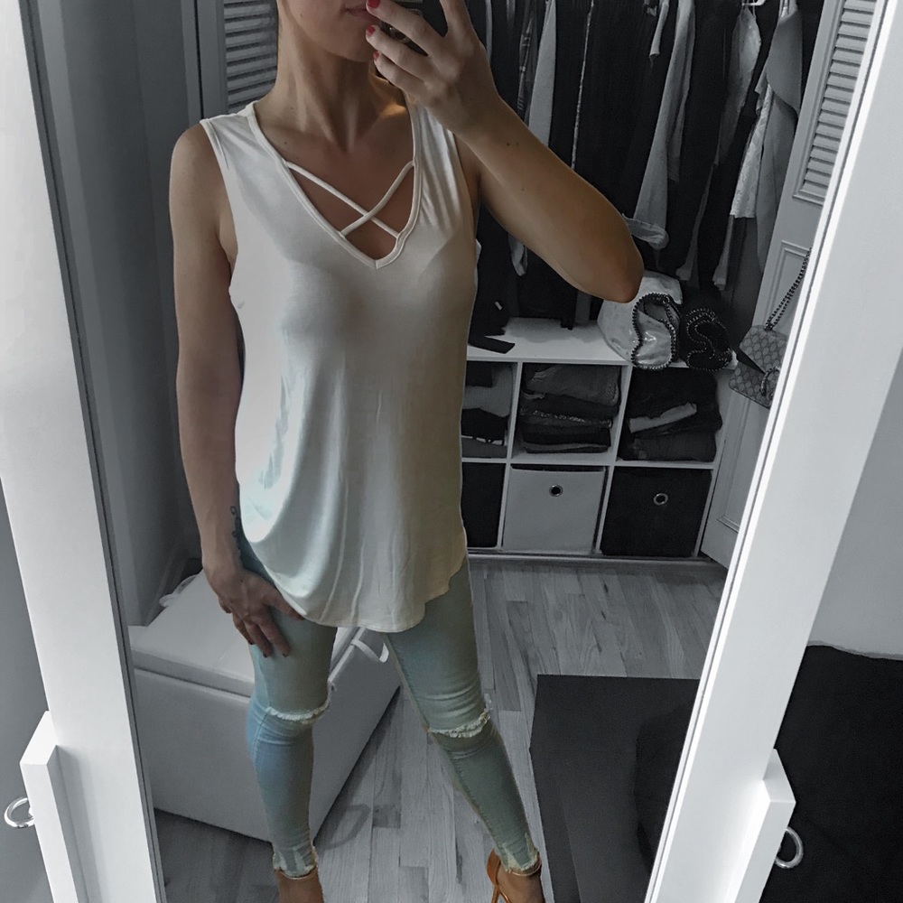 White Sleeveless Criss Cross Front Top